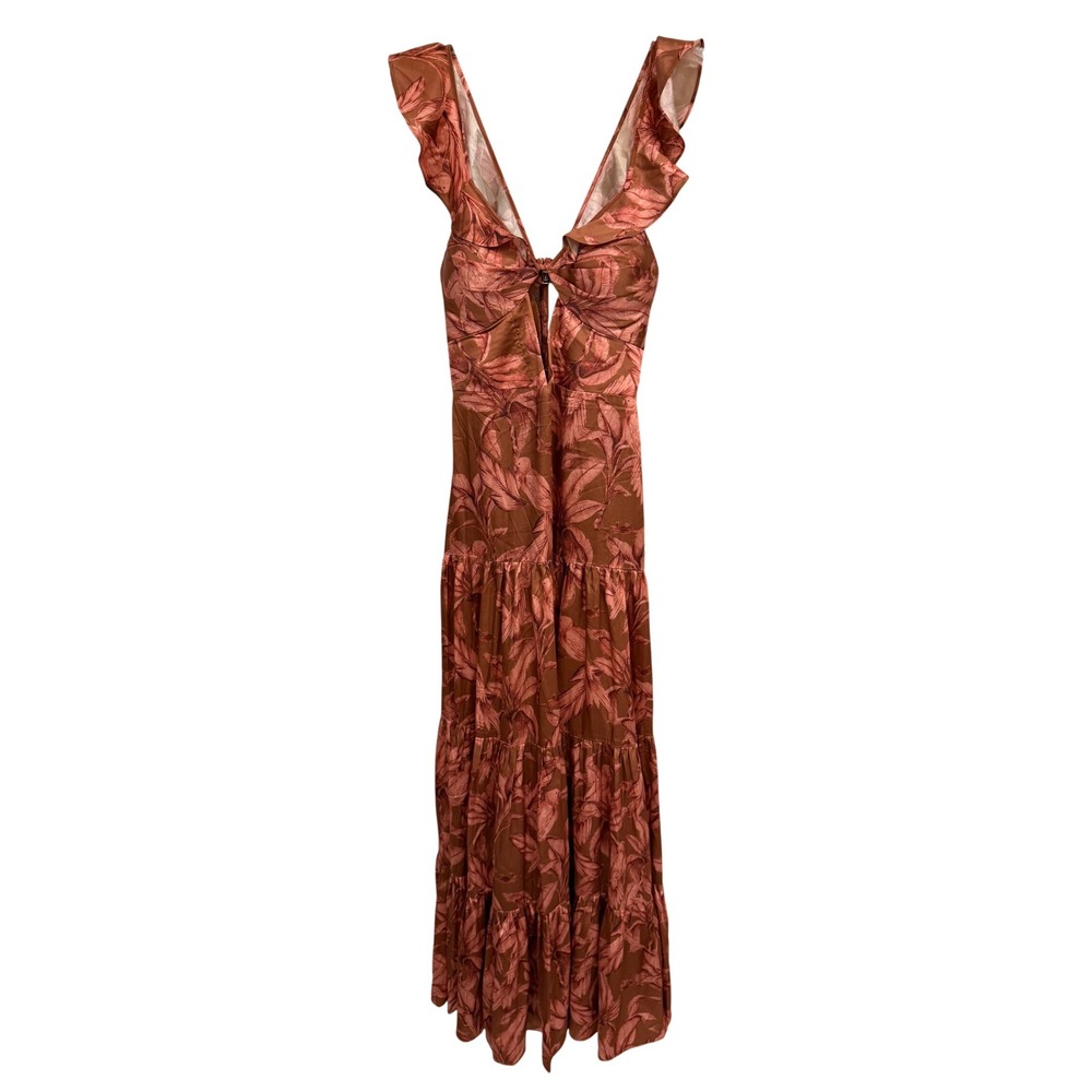 Significant Other Soller Maxi Dress Cut Out Ruffle Tropical Print US 2